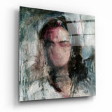 Verwittertes Texturiertes Frauenporträt Glasbild - 40x40 cm