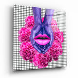 Purple Hands Pink Lips Carnations Glass Wall Art - 40x40 cm