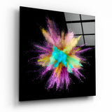 Teal Pink Powder Explosion Glass Wall Art - 40x40 cm