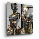 Schwarz-Gold Bodypainting Glasbild - 40x40 cm