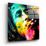 Spritzfarbe Dreadlocks Porträt Glasbild - 40x40 cm