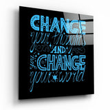 Cambia Tus Pensamientos Azul Letras cuadro de cristal - 40x40 cm