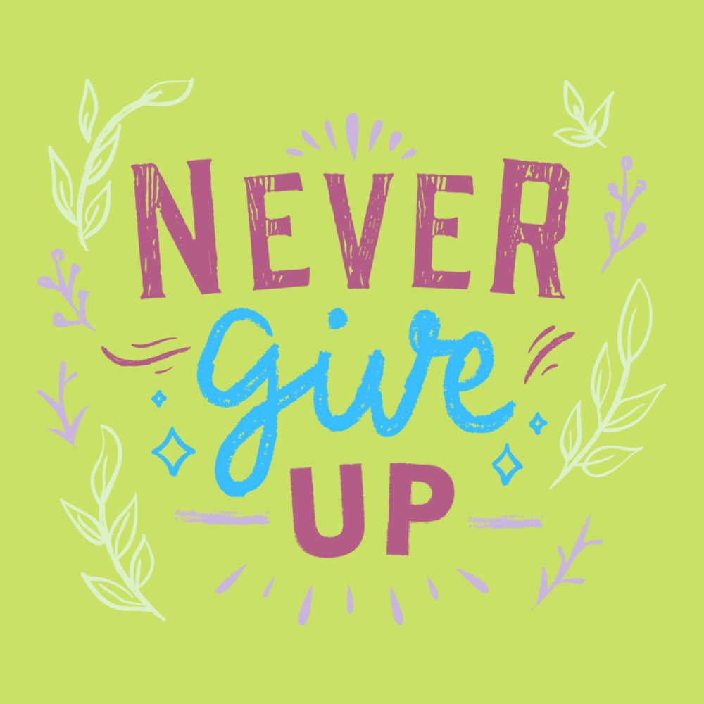 “Never Give Up” Glass Wall Art