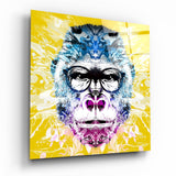 Gelbes Pop-Art-Gorillagesicht Glasbild - 40x40 cm