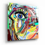 Vibrant Graffiti Eye Doodle Glass Wall Art - 40x40 cm