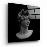 Schwarze Glitch-Haar Büste Glasbild - 40x40 cm