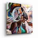 Profils Jumeaux aux Prismes Géométriques tableau en verre - 40x40 cm