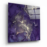 Marbre Encre Violet et Or tableau en verre - 40x40 cm
