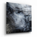 Smoky Black Ink Wave Glass Wall Art - 40x40 cm