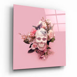 Pink Roses Skull Blush Backdrop Glass Wall Art - 40x40 cm