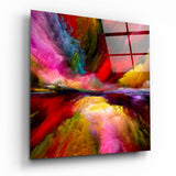 Rainbow Smoke Vortex Abstract Glass Wall Art - 40x40 cm