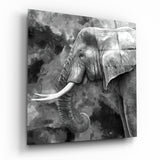 Elefante Pictórico en Blanco y Negro cuadro de cristal - 40x40 cm
