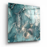 Teal Alcohol Ink Marble Glass Wall Art - 40x40 cm