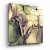 Fließender Marmor in Oliv und Mauve Glasbild - 40x40 cm