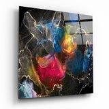 Multicolor Ink Explosion Black Glass Wall Art - 40x40 cm