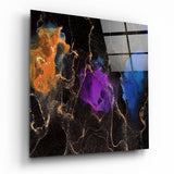 Éclosion d'Encre Orange et Violette tableau en verre - 40x40 cm