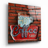 Heißer Kaffee Shop Blechschild Backstein Glasbild - 40x40 cm