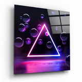 Triangle Néon et Sphères Violettes tableau en verre - 40x40 cm