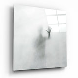 Handsilhouette Hinter Nebel Glasbild - 40x40 cm