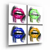 Four Dripping Neon Lips Pop Glass Wall Art - 40x40 cm