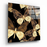 Papillons Dorés Fond Noir tableau en verre - 40x40 cm