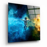 Astronauta Nebulosa Blu e Dorata quadro in vetro - 40x40 cm