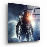 Moonlit Lens Flare Astronaut Glass Wall Art - 40x40 cm