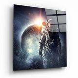 Sonnenaufgang Planet Astronaut Glasbild - 40x40 cm