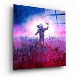 Astronauta Farfalla Nebulosa Rosa quadro in vetro - 40x40 cm