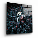 Astronaut Amid Red Eyed Skeletons Glass Wall Art - 40x40 cm