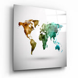 Low Poly Geometric World Map Glass Wall Art - 40x40 cm