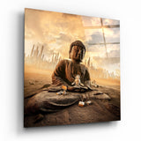 Desert Meditation Buddha Glass Wall Art - 40x40 cm