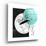 Türkiser Mond Blattmuster Augenbinde Büste Glasbild - 40x40 cm