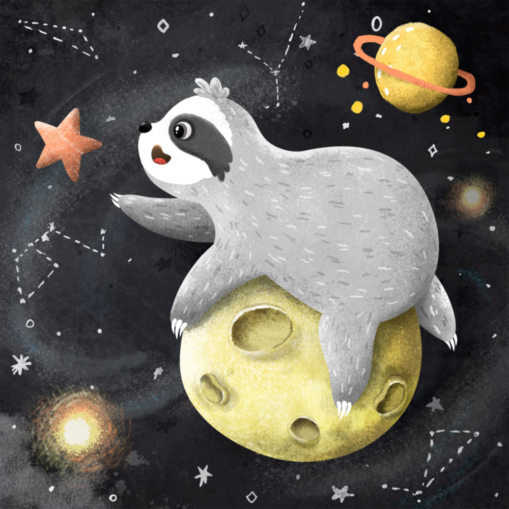 Arte de pared de vidrio de Pereza en la luna