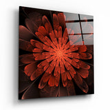 Fleur Fractale en Couches Rouge tableau en verre - 40x40 cm