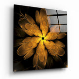 Goldene Feder Fraktal Glasbild - 40x40 cm