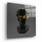 Bitcoin Sunglasses David Bust Glass Wall Art - 40x40 cm