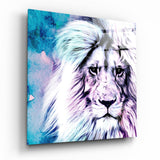Turquoise Watercolor Lion Portrait Glass Wall Art - 40x40 cm