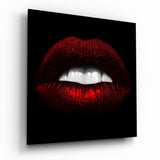 Labios rojos brillantes y dientes blancos cuadro de cristal - 40x40 cm
