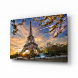 Sonnenstrahlen Eiffelturm Zweig Glasbild - 72x46 cm