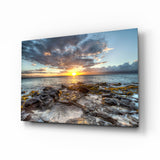 Rocky Shore Sunset Horizon Glass Wall Art - 72x46 cm