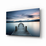 Jetée du Lac au Crépuscule Panoramique tableau en verre - 72x46 cm
