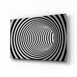 Breite Schwarz-Weiß-Wurmloch-Illusion Glasbild - 72x46 cm