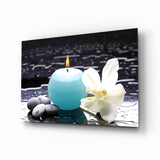 Spa-Kerze Orchidee und Steine Glasbild - 72x46 cm