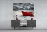 Red Kayak Glass Wall Art.