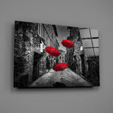 Red Umbrellas Glass Wall Art.