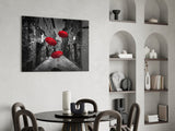 Red Umbrellas Glass Wall Art.
