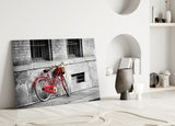 Red Bicycle Glass Wall Art.