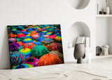 Colorful Umbrellas Glass Wall Art.