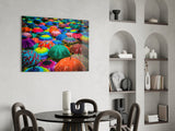 Colorful Umbrellas Glass Wall Art.